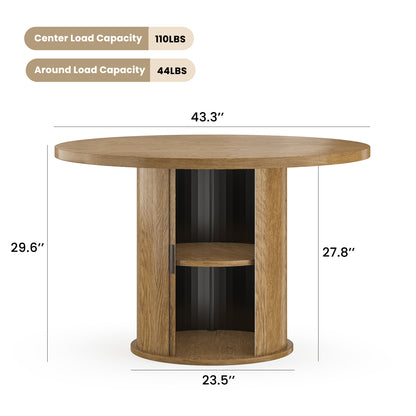 Round Walnut Dining Table, 43-inch Diameter Wood Kitchen Table for Dining Room