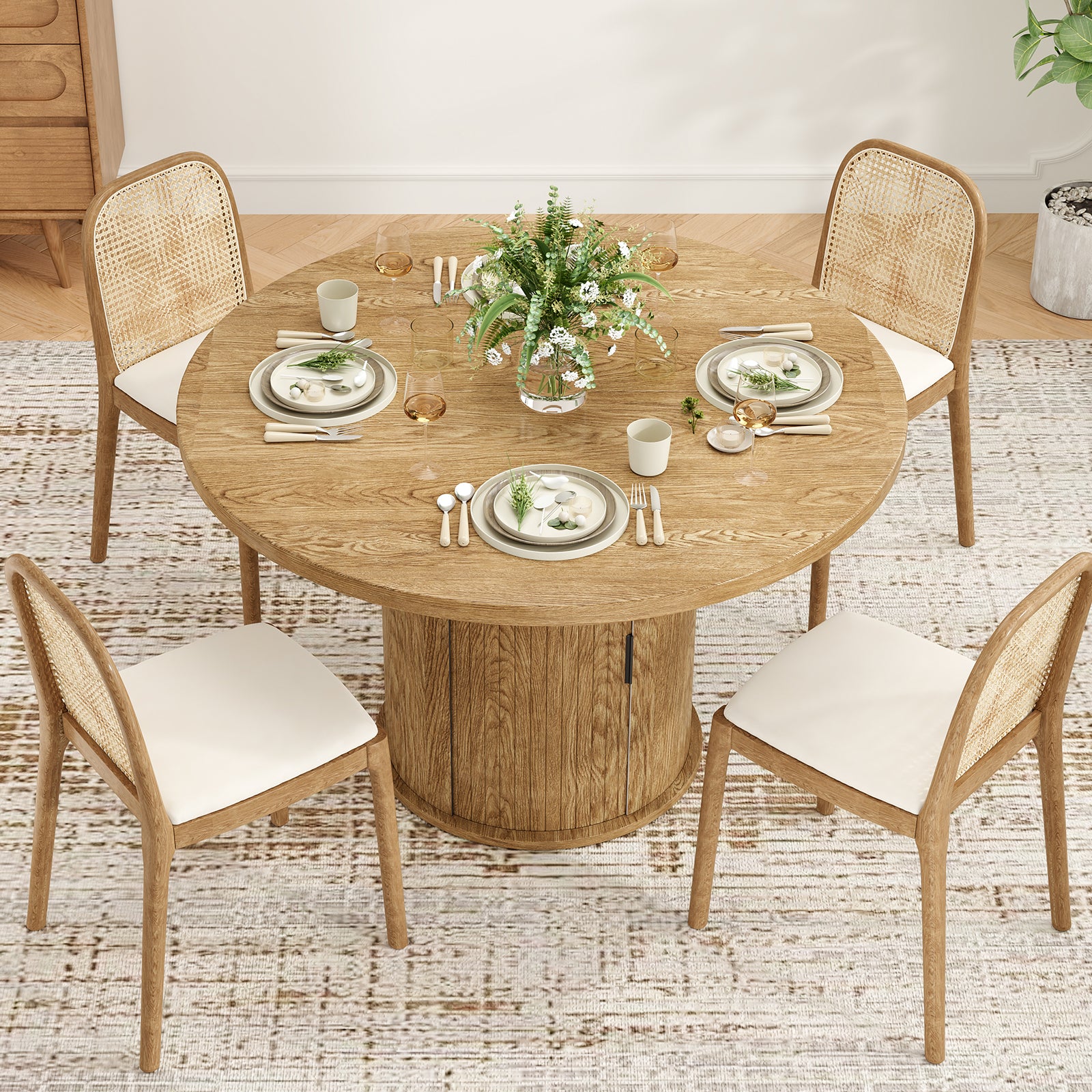 Round Walnut Dining Table, 43-inch Diameter Wood Kitchen Table for Dining Room