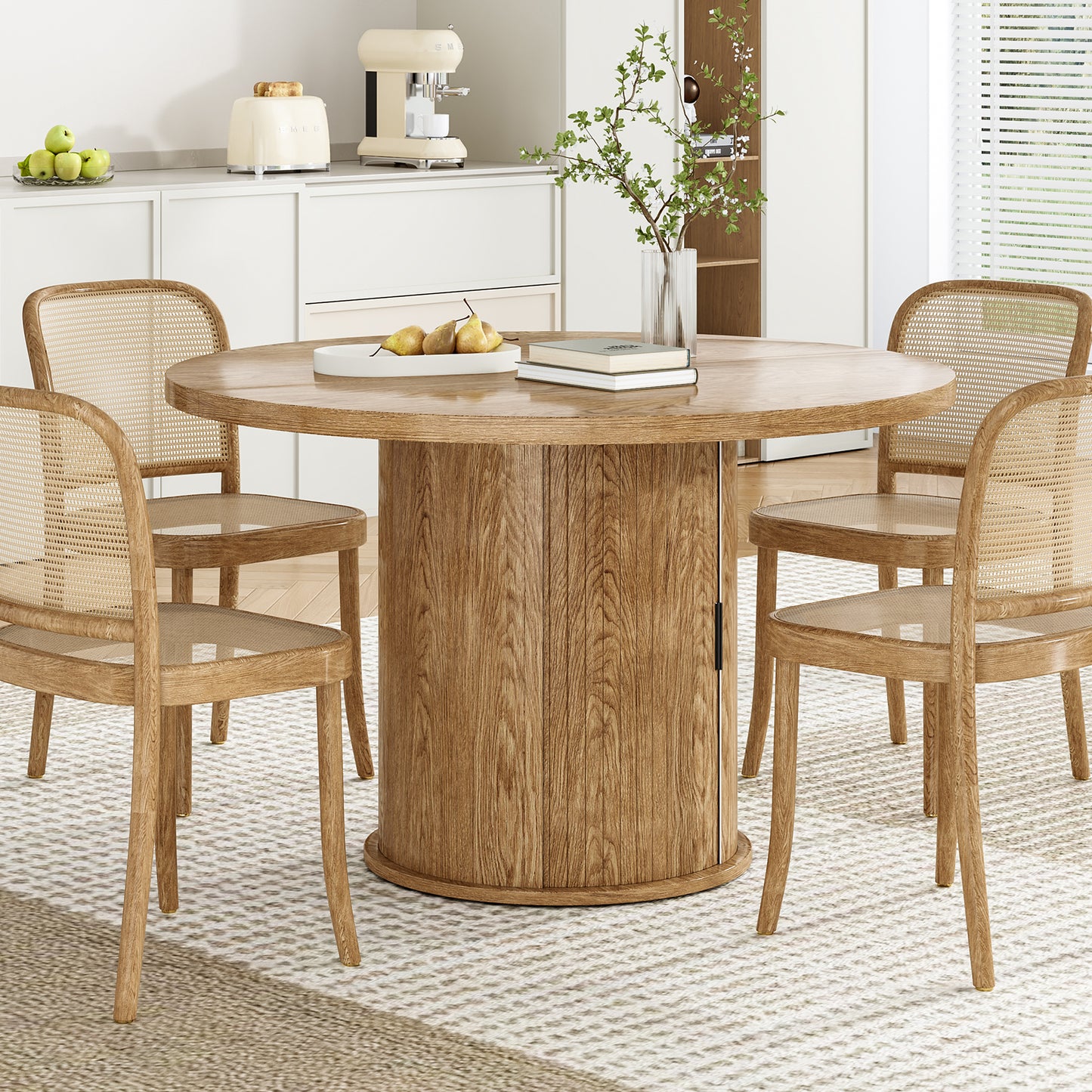 Round Walnut Dining Table, 43-inch Diameter Wood Kitchen Table for Dining Room