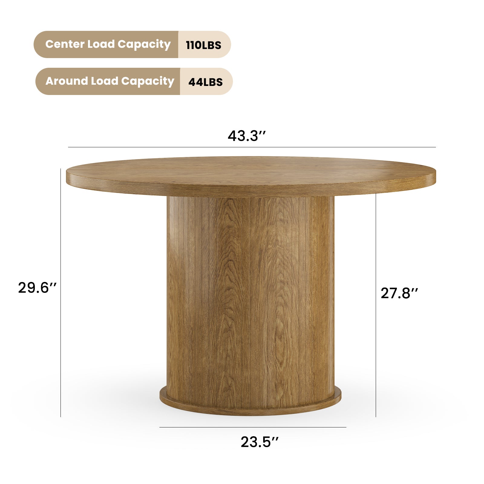 43 Inch Round Walnut Dining Table - For 4 People for Dining Room