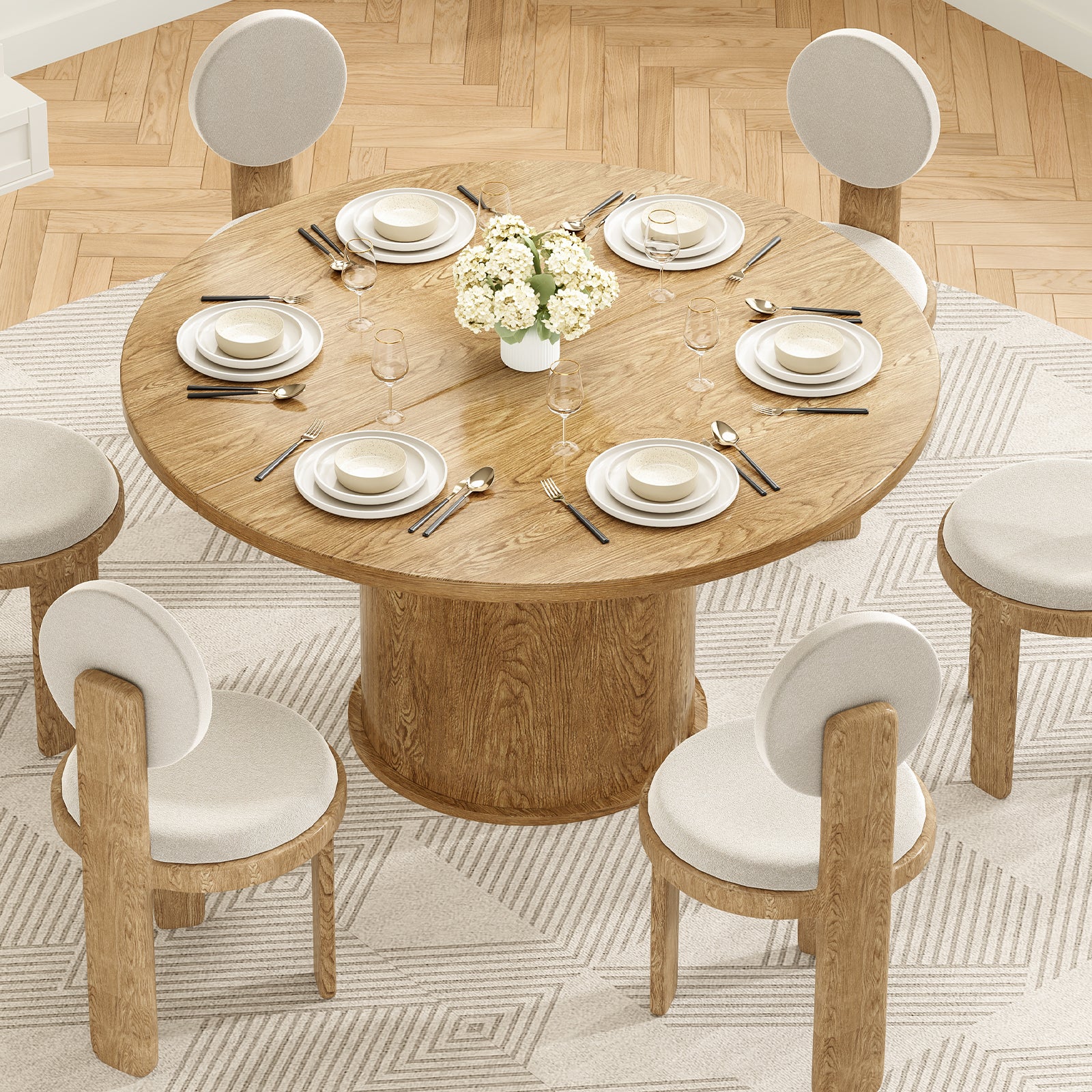 43 Inch Round Walnut Dining Table - For 4 People for Dining Room