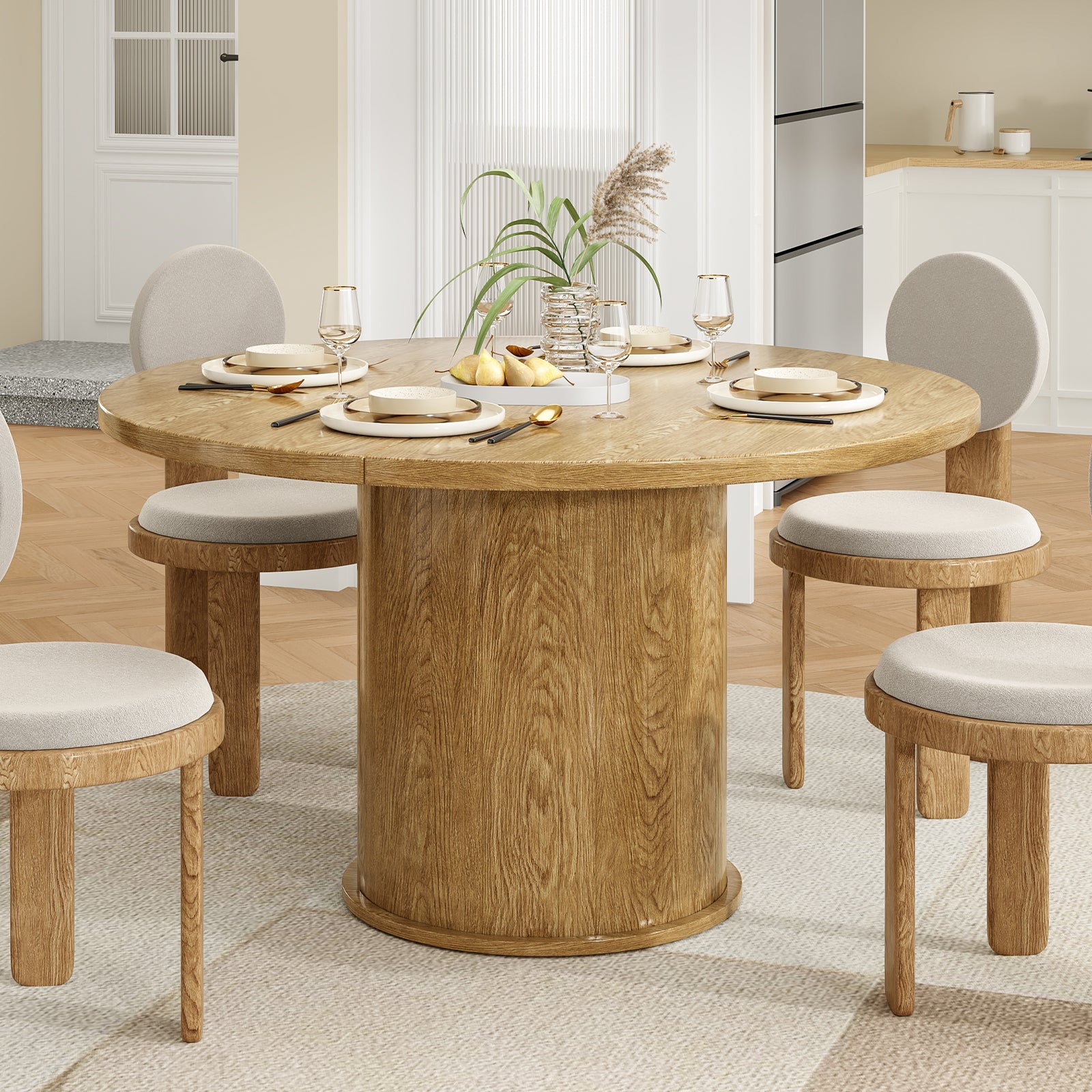 43 Inch Round Walnut Dining Table - For 4 People for Dining Room