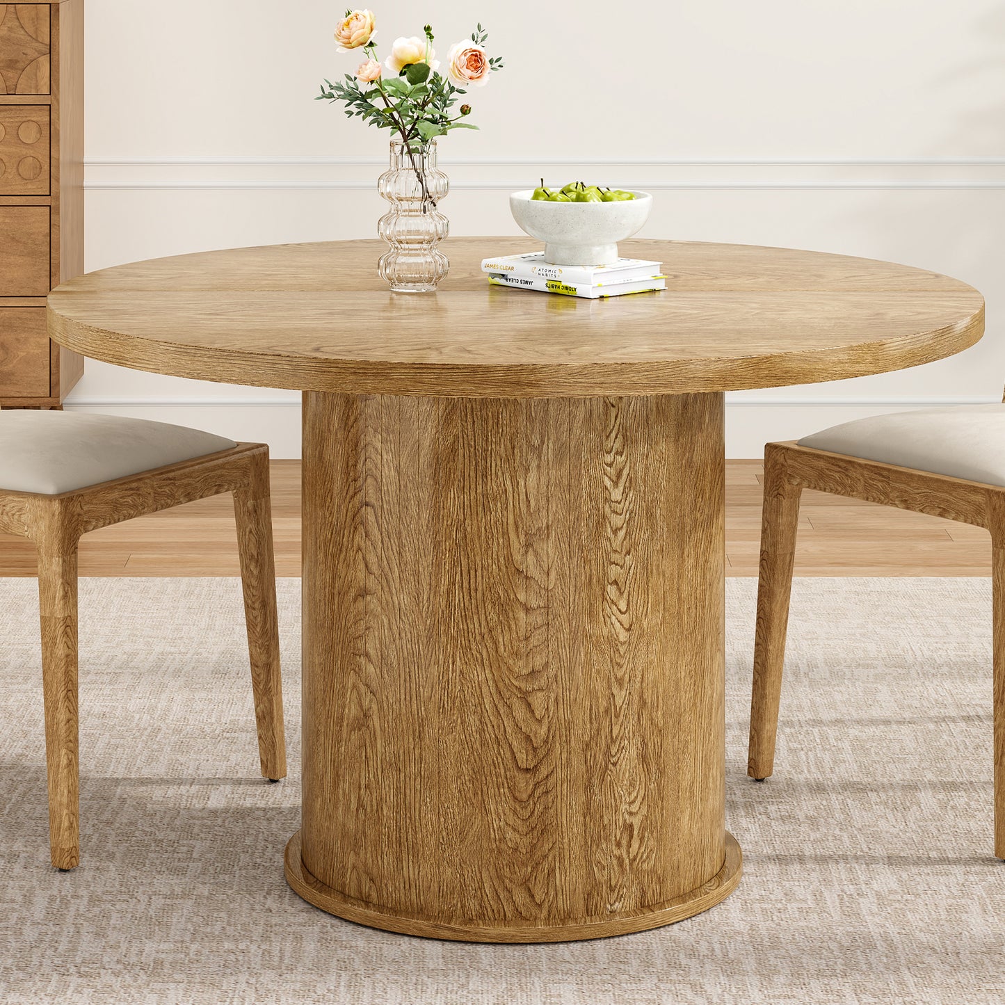 43" Round Dining Table for 4 People, Small Kitchen Dining Table with Wood Top and Sturdy Metal Pedestal Base, Modern Round Dinner Table for Dining Room, Easy Assembly