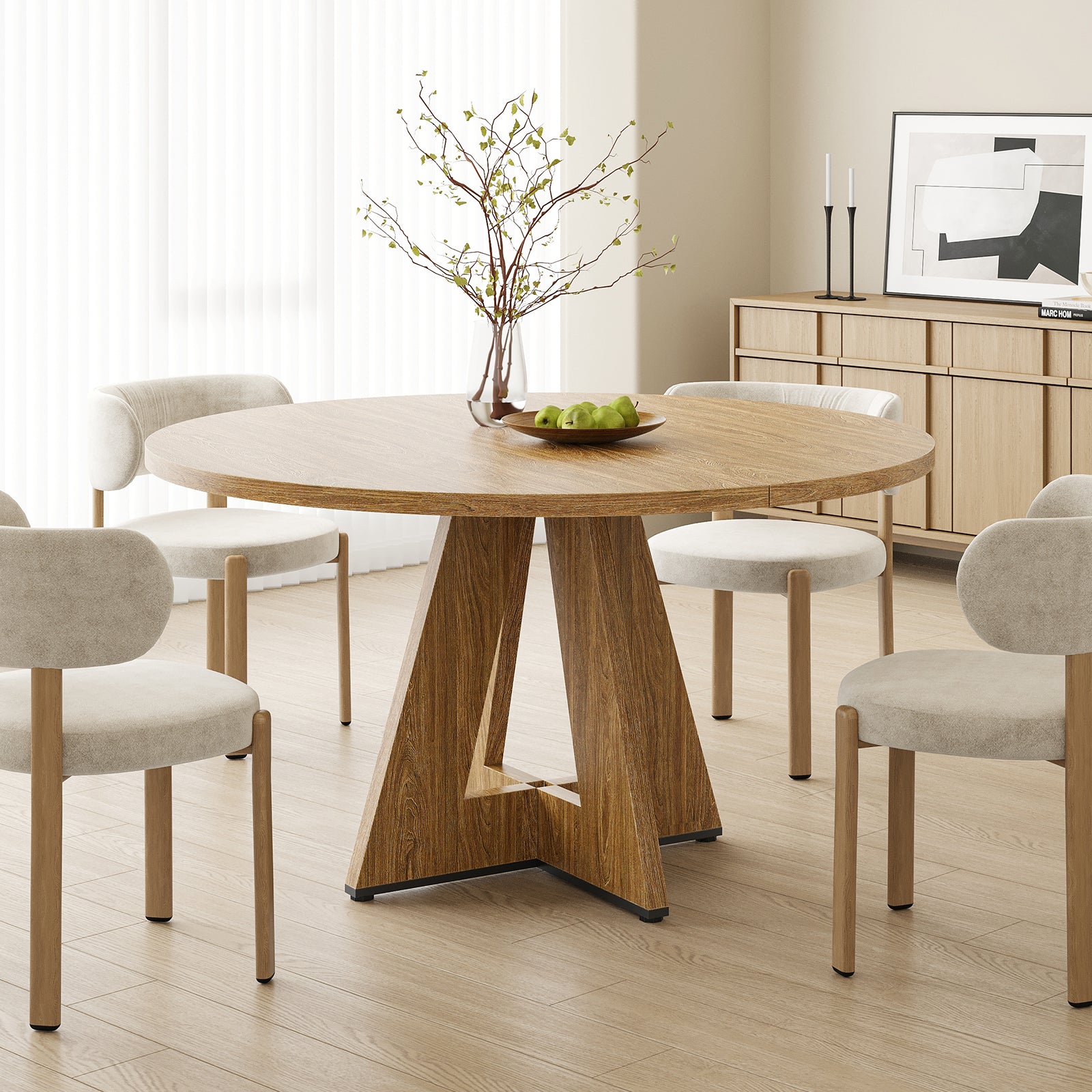 47 Inch Round Walnut Dining Table - Seats 4-6