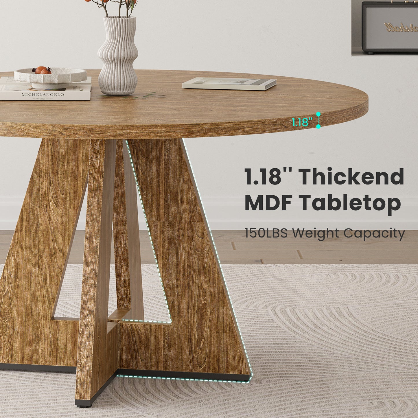 47 Inch Round Walnut Dining Table - Seats 4-6