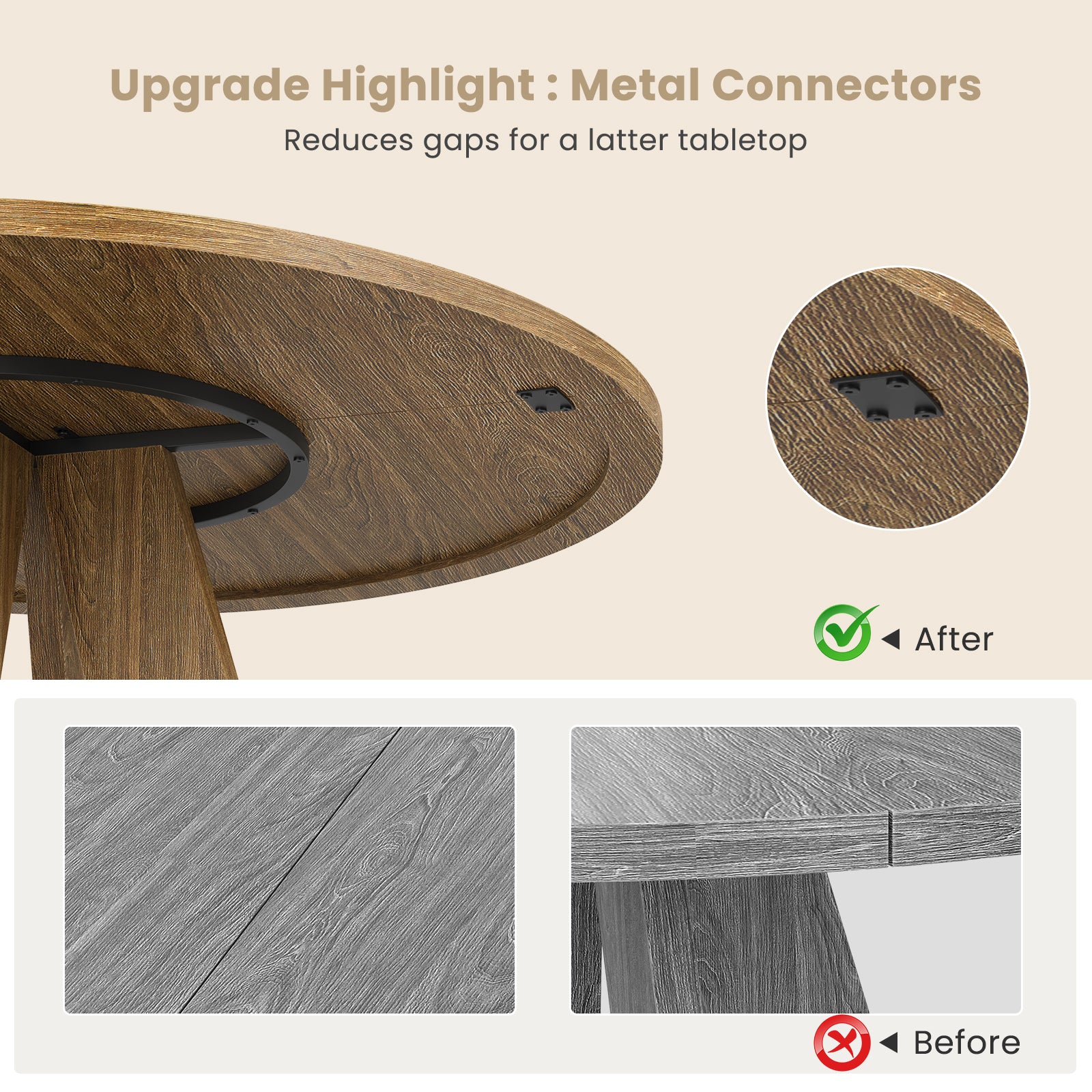 47 Inch Round Walnut Dining Table - Seats 4-6