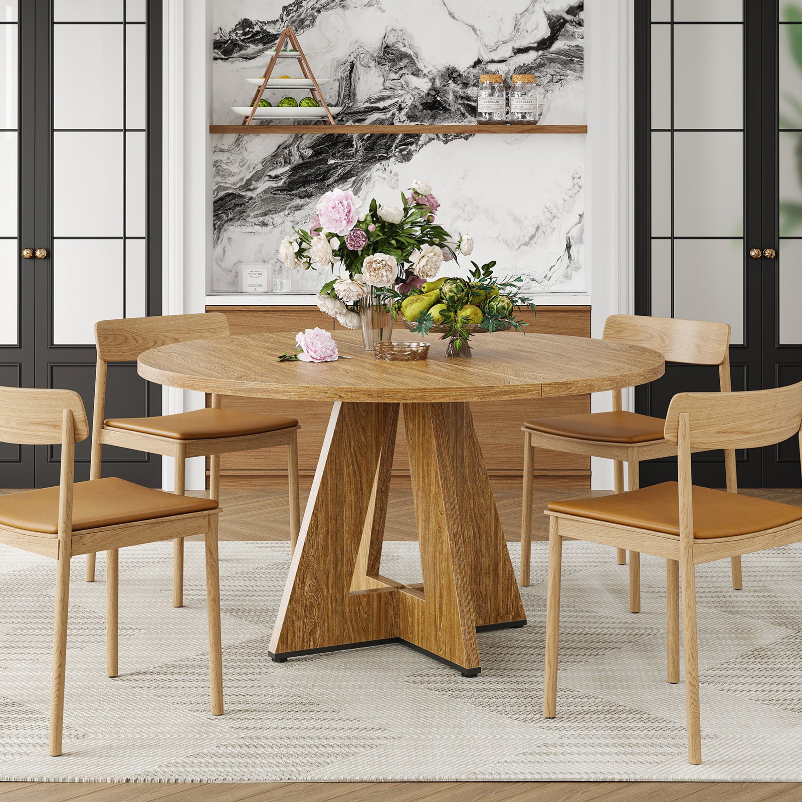 47 Inch Round Walnut Dining Table - Seats 4-6