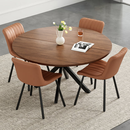 47.2" Round Walnut Wood Dining Table - Seats 6