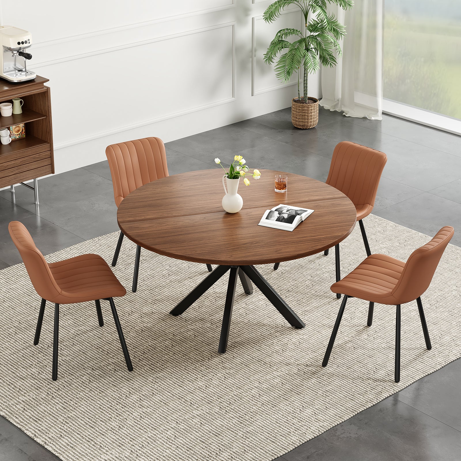 47.2" Round Walnut Wood Dining Table - Seats 6