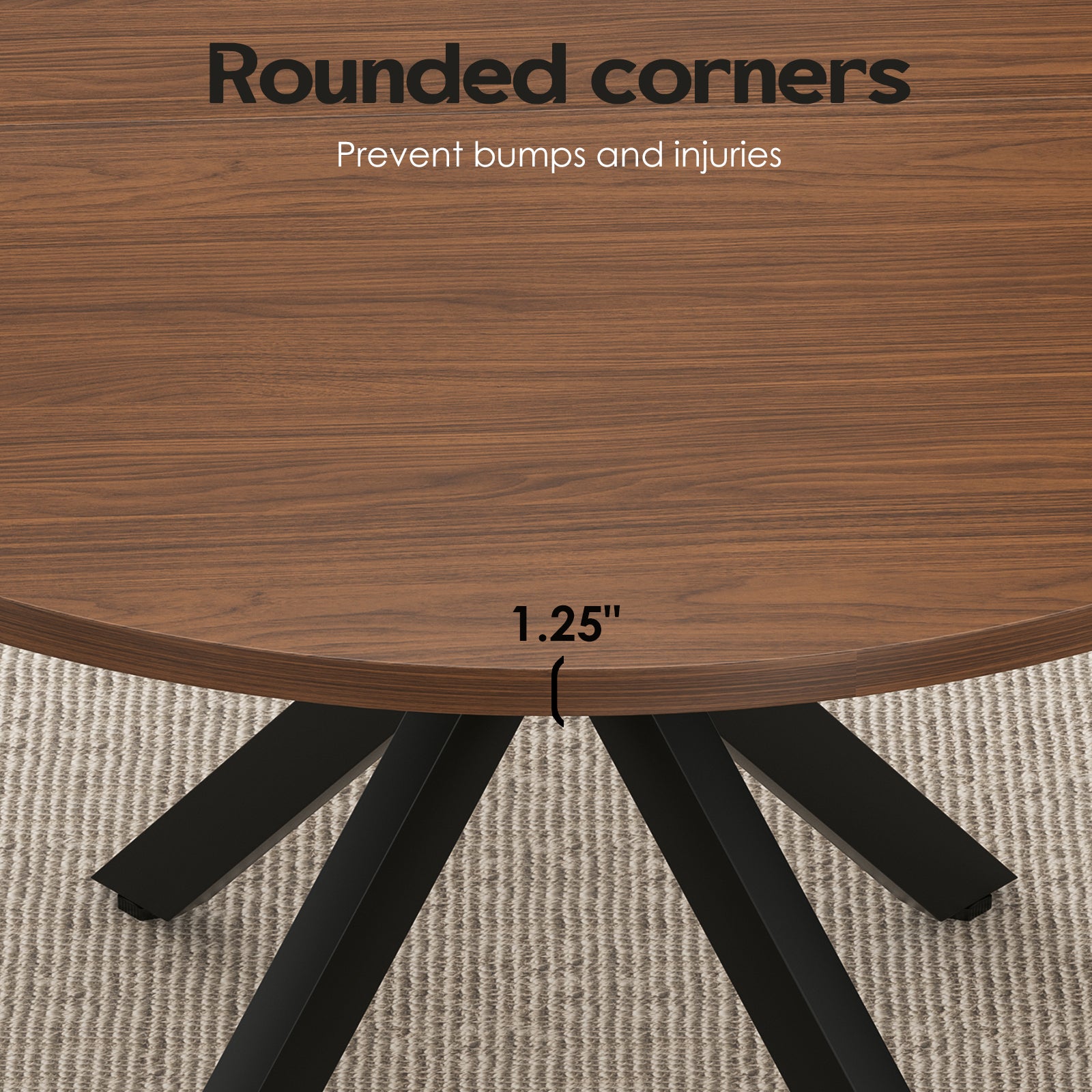 47.2" Round Walnut Wood Dining Table - Seats 6