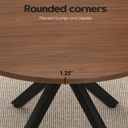47.2" Round Walnut Wood Dining Table - Seats 6