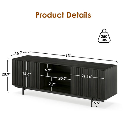 Black Mid Century TV Stand - 63" Wood Entertainment Center
