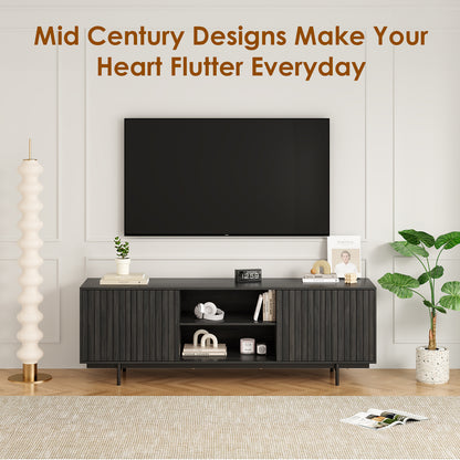 Black Mid Century TV Stand - 63" Wood Entertainment Center