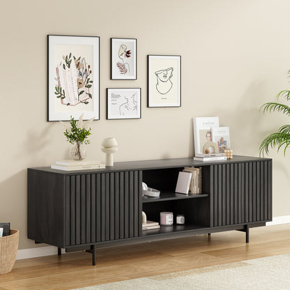 Black Mid Century TV Stand - 63" Wood Entertainment Center