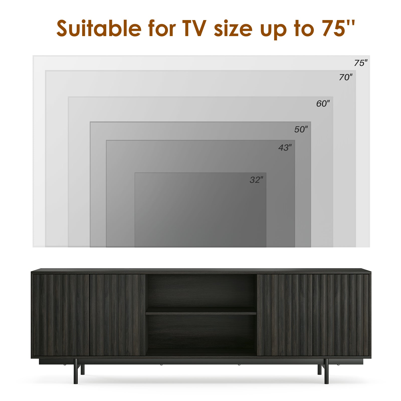Black Mid Century TV Stand - 63" Wood Entertainment Center