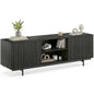 Mid Century Modern TV Stand for TVs Up to 75", Farmhouse Fluted TV Stand, Retro Wood TV Stand with Storage and Shelf, Entertainment Center with Pop-Up Doors for Living Room, Bedroom