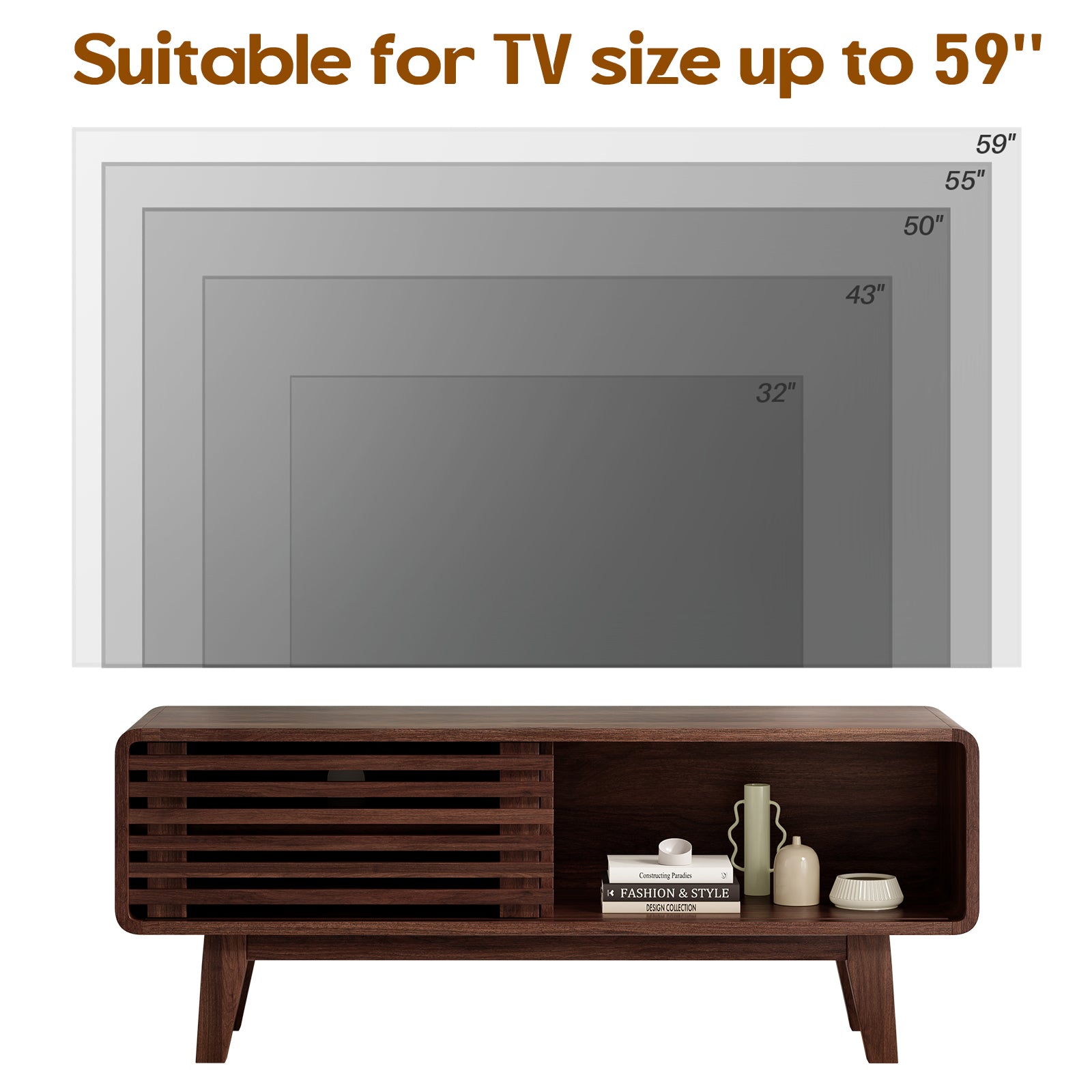 Walnut Wood TV Stand - 59 Inch TV Storage