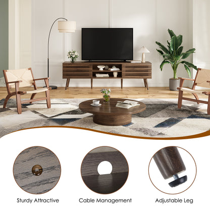 Mid Century Modern TV Stand - 70" Storage Console, Natural Walnut MDF