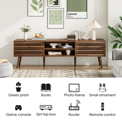 Mid Century Modern TV Stand - 70" Storage Console, Natural Walnut MDF