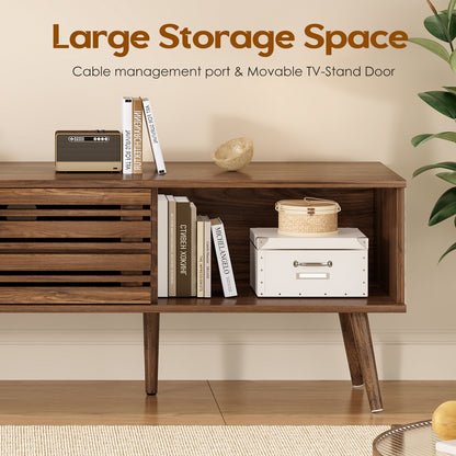 Mid Century Modern TV Stand - 70" Storage Console, Natural Walnut MDF