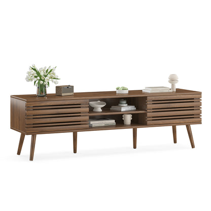 Mid Century Modern TV Stand - 70" Storage Console, Natural Walnut MDF