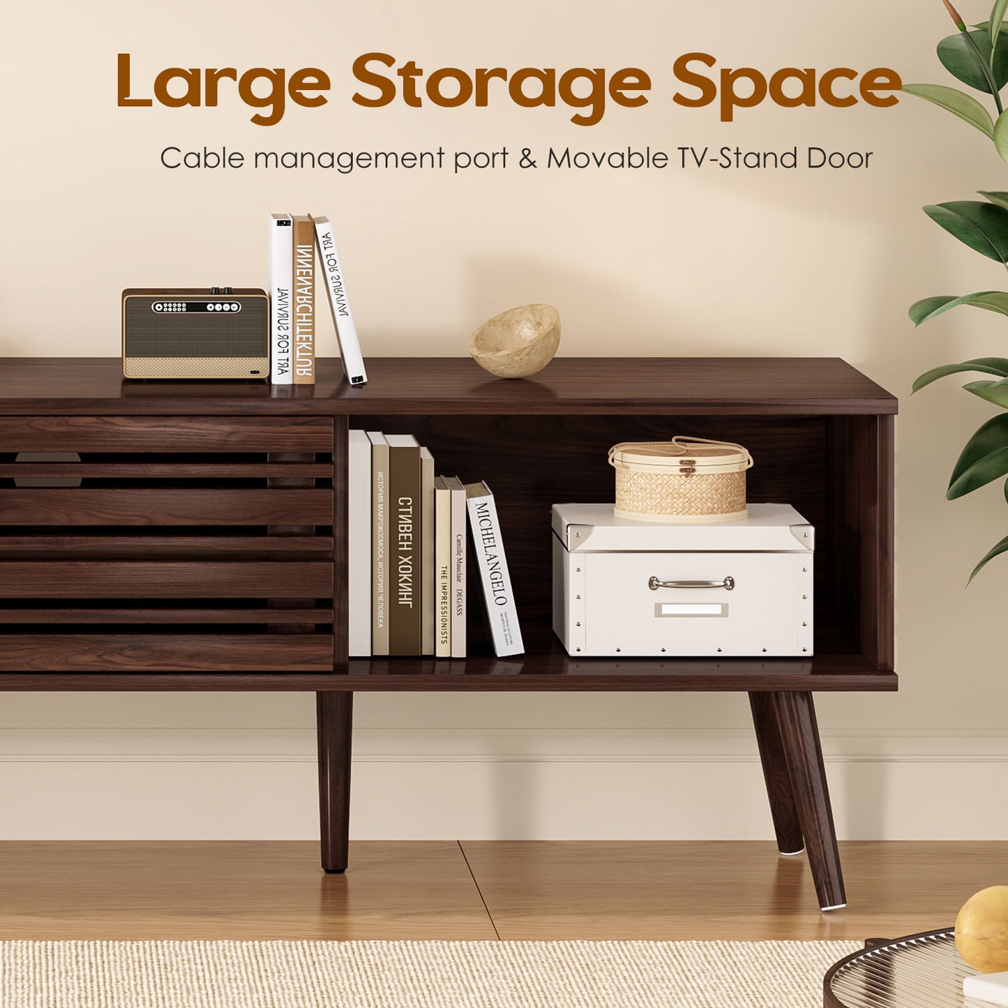 Walnut MDF TV Stand - 60" Mid Century Modern