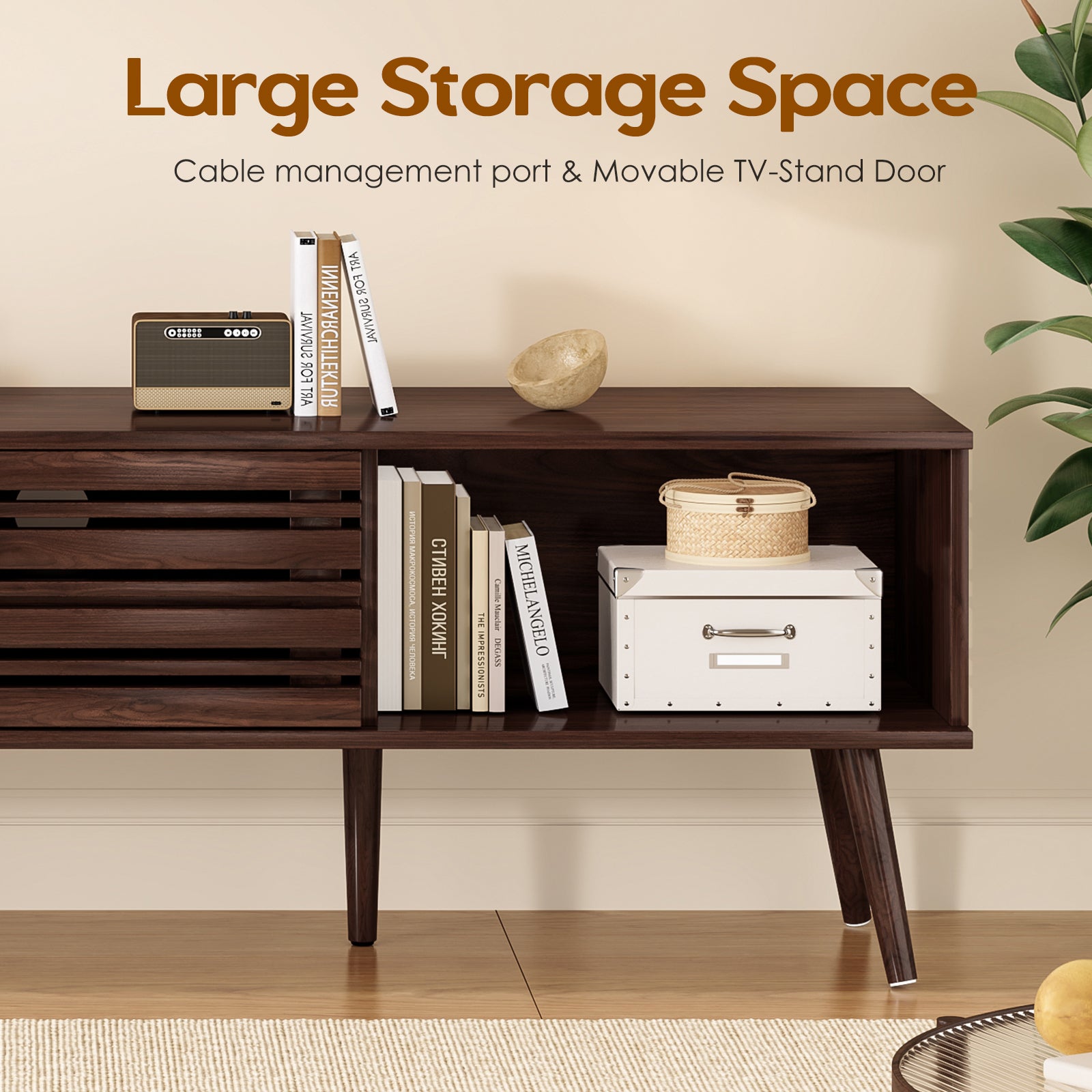 Walnut MDF TV Stand - 60" Mid Century Modern