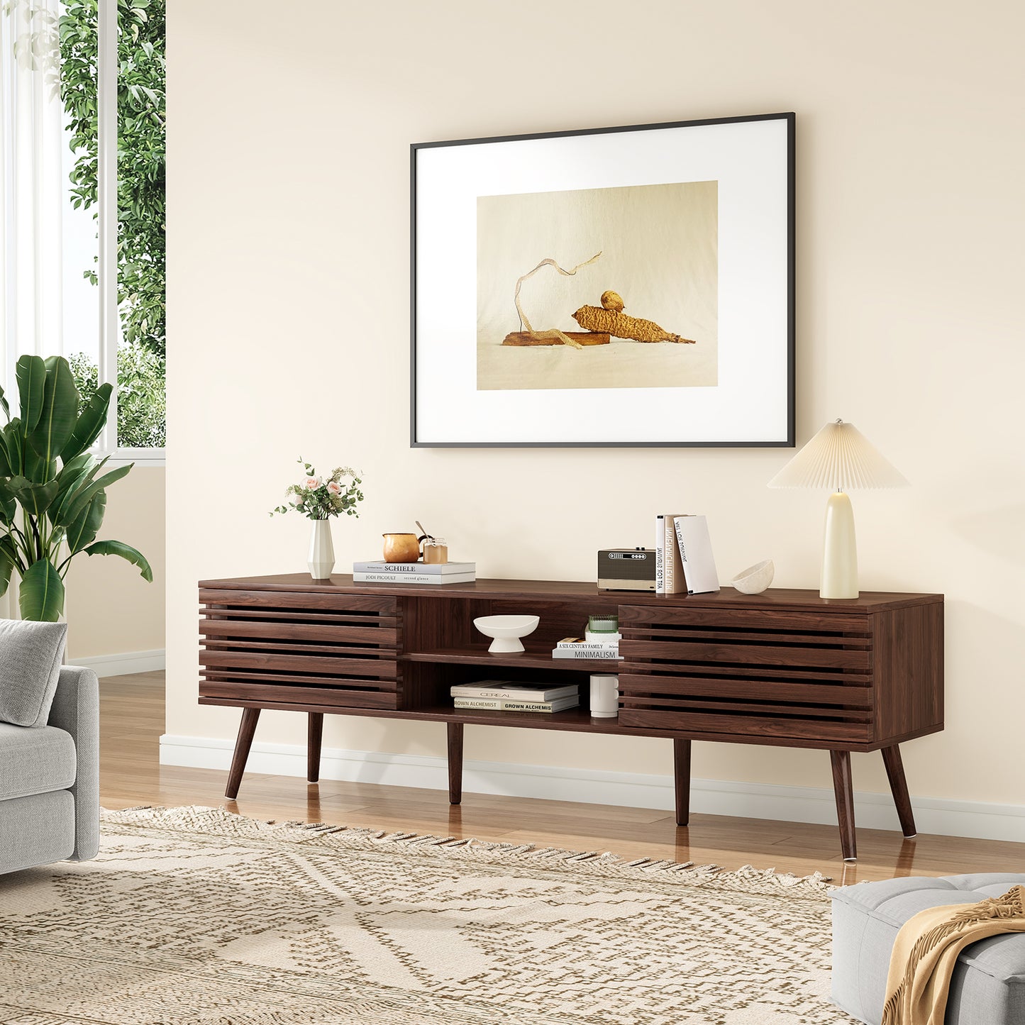Walnut MDF TV Stand - 60" Mid Century Modern