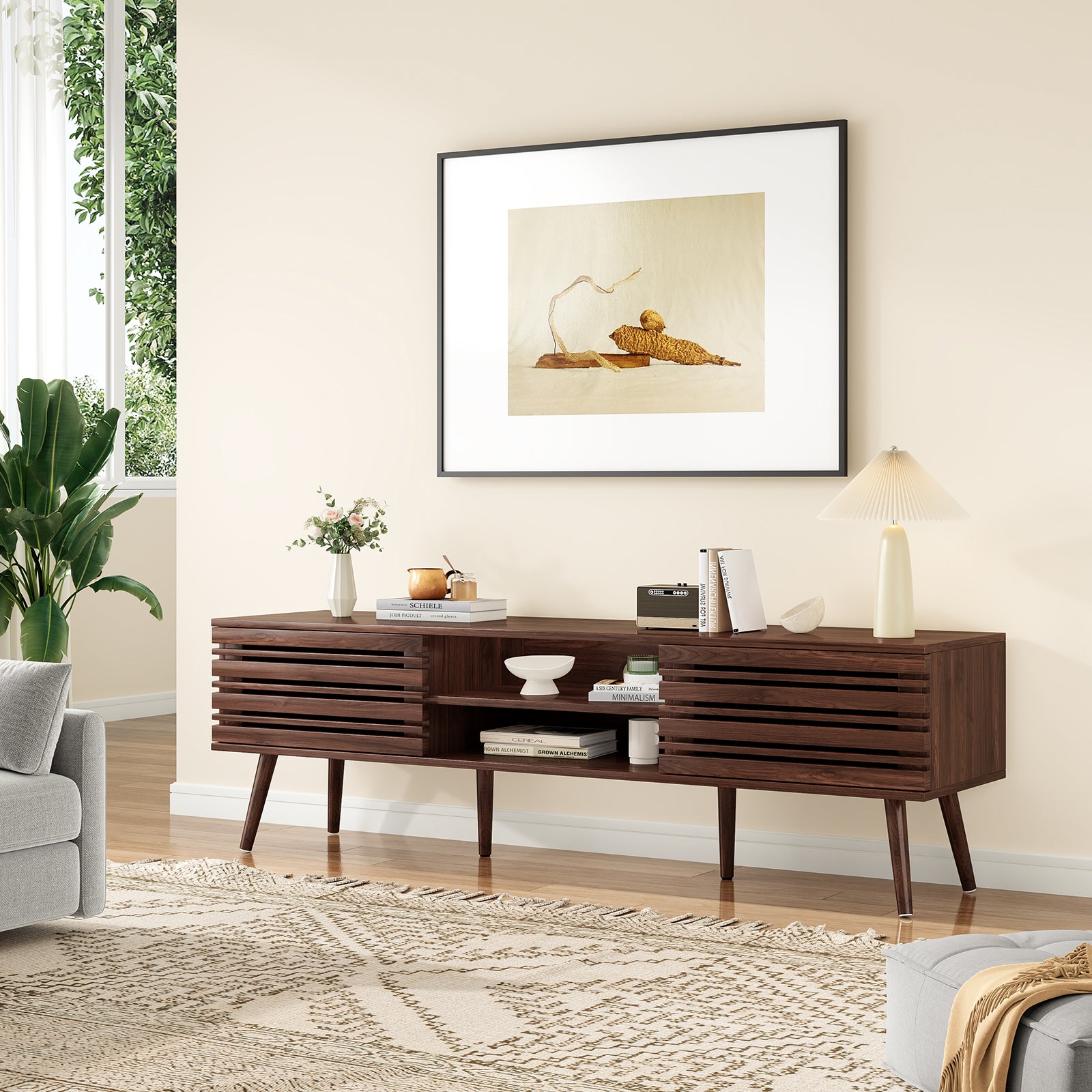 Walnut MDF TV Stand - 60" Mid Century Modern