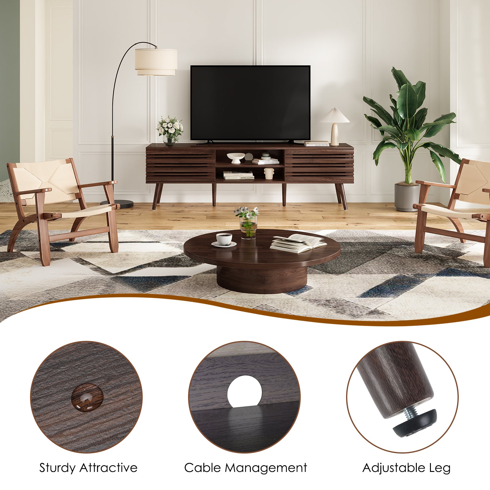Walnut MDF TV Stand - 60" Mid Century Modern