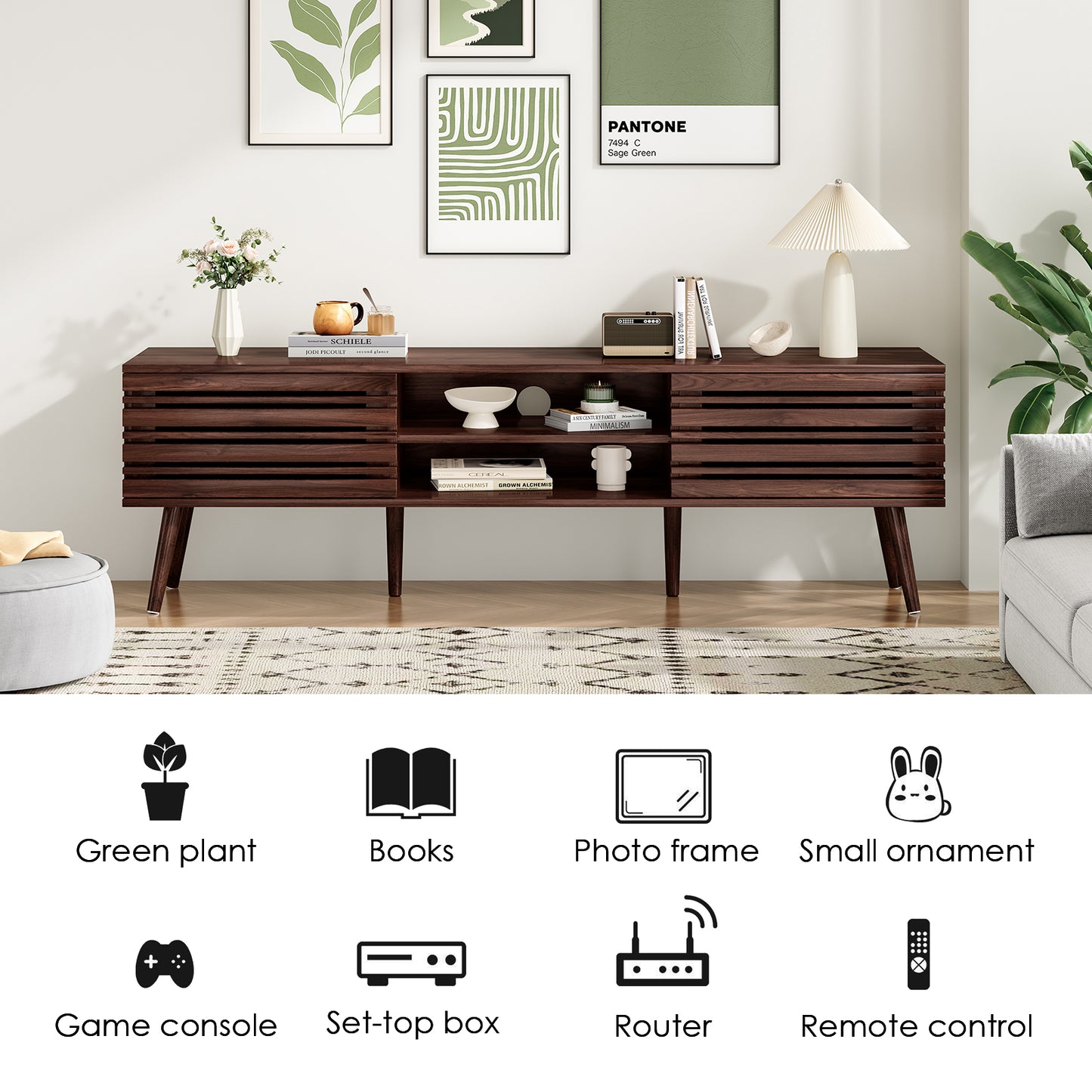 Walnut MDF TV Stand - 60" Mid Century Modern