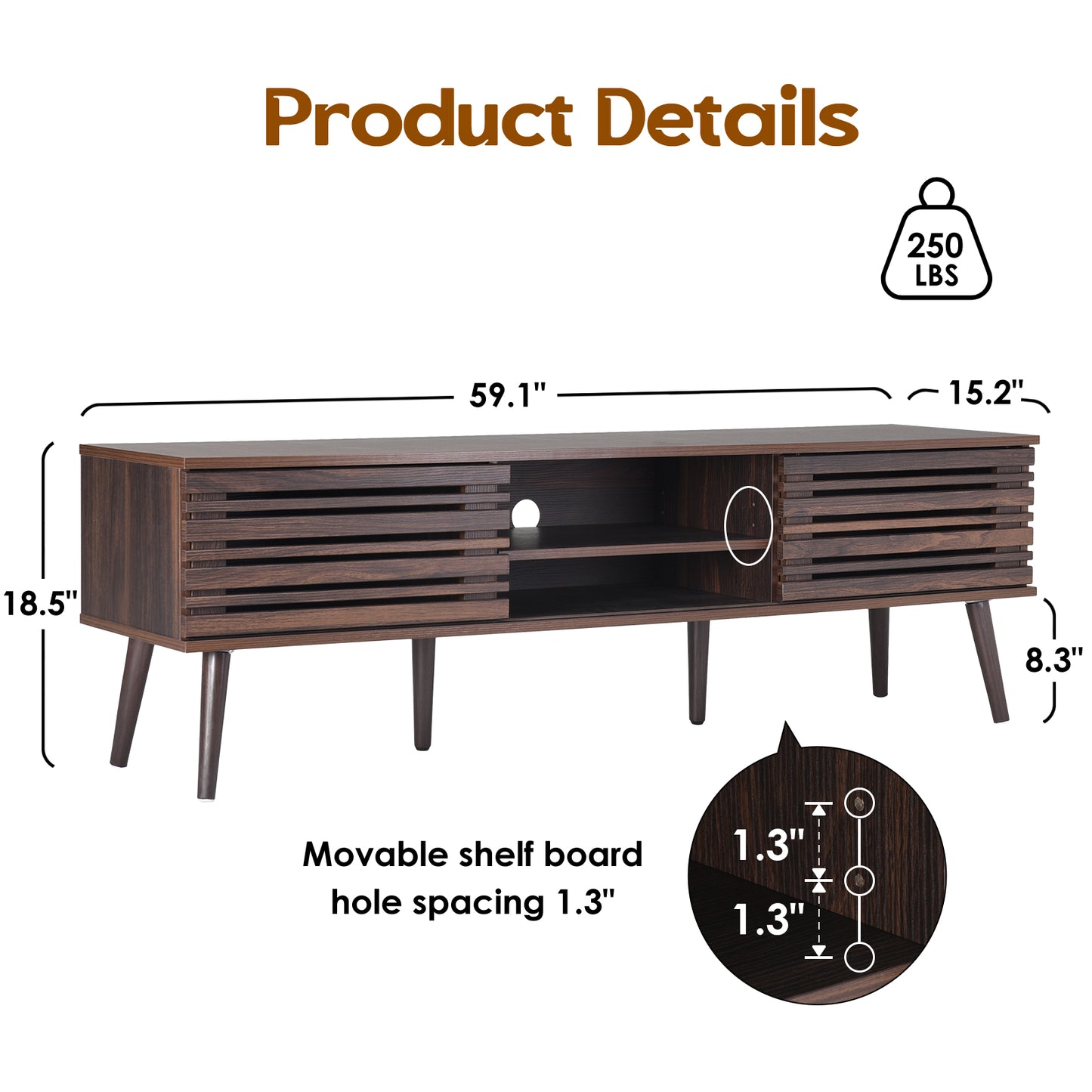 Walnut MDF TV Stand - 60" Mid Century Modern