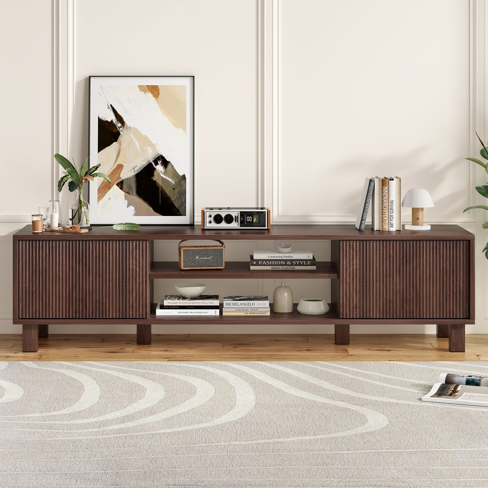 Walnut Engineered Wood TV Stand - 63" Media Console