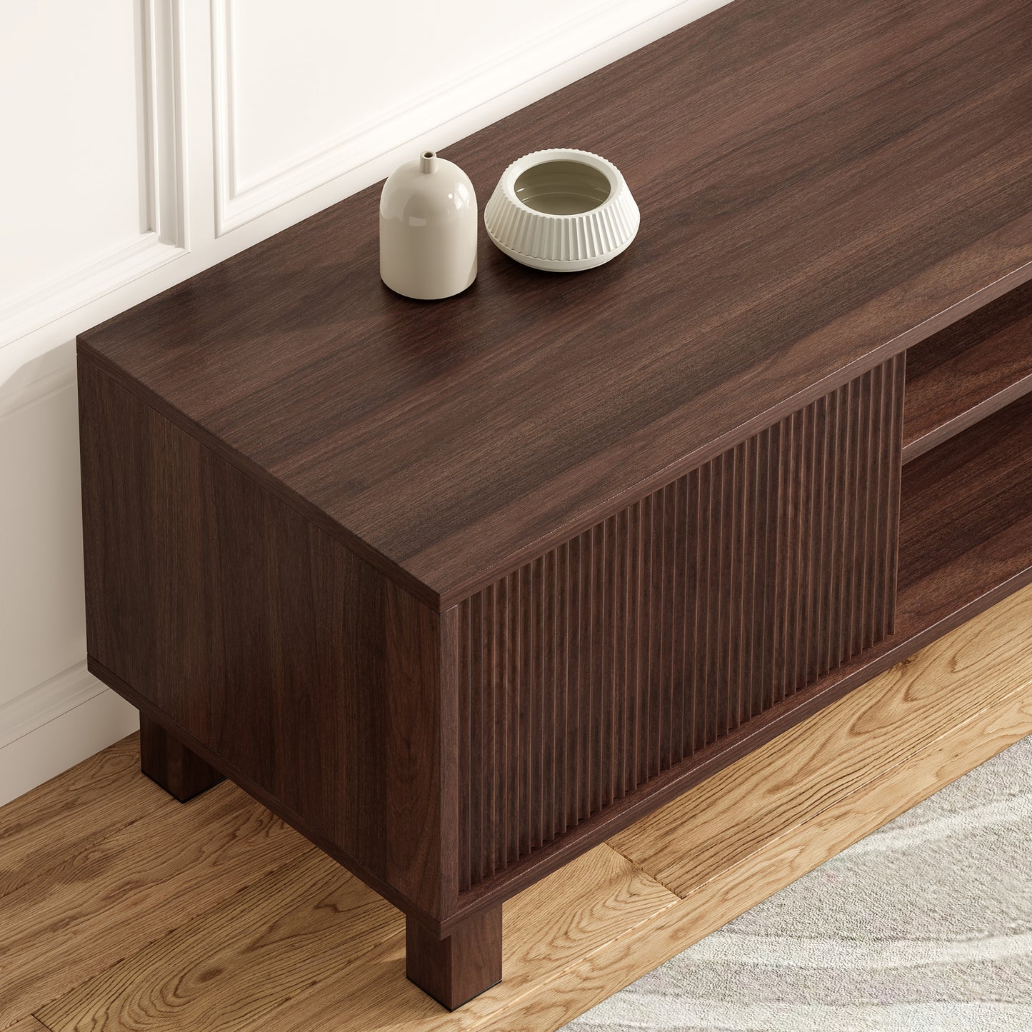 Walnut Engineered Wood TV Stand - 63" Media Console