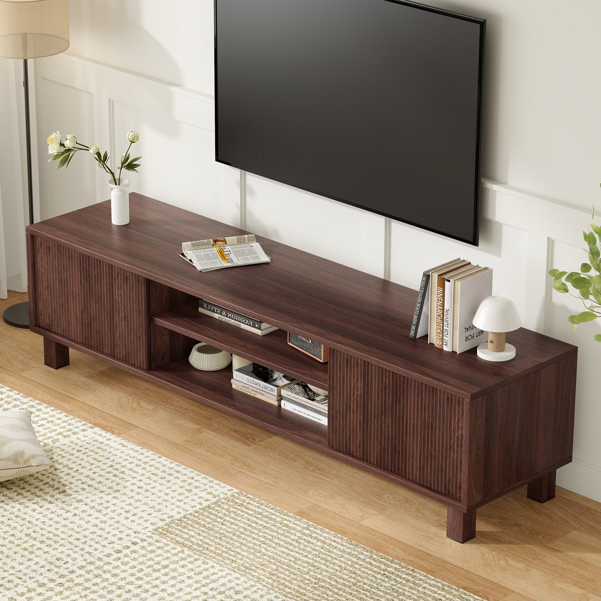 Walnut Engineered Wood TV Stand - 63" Media Console