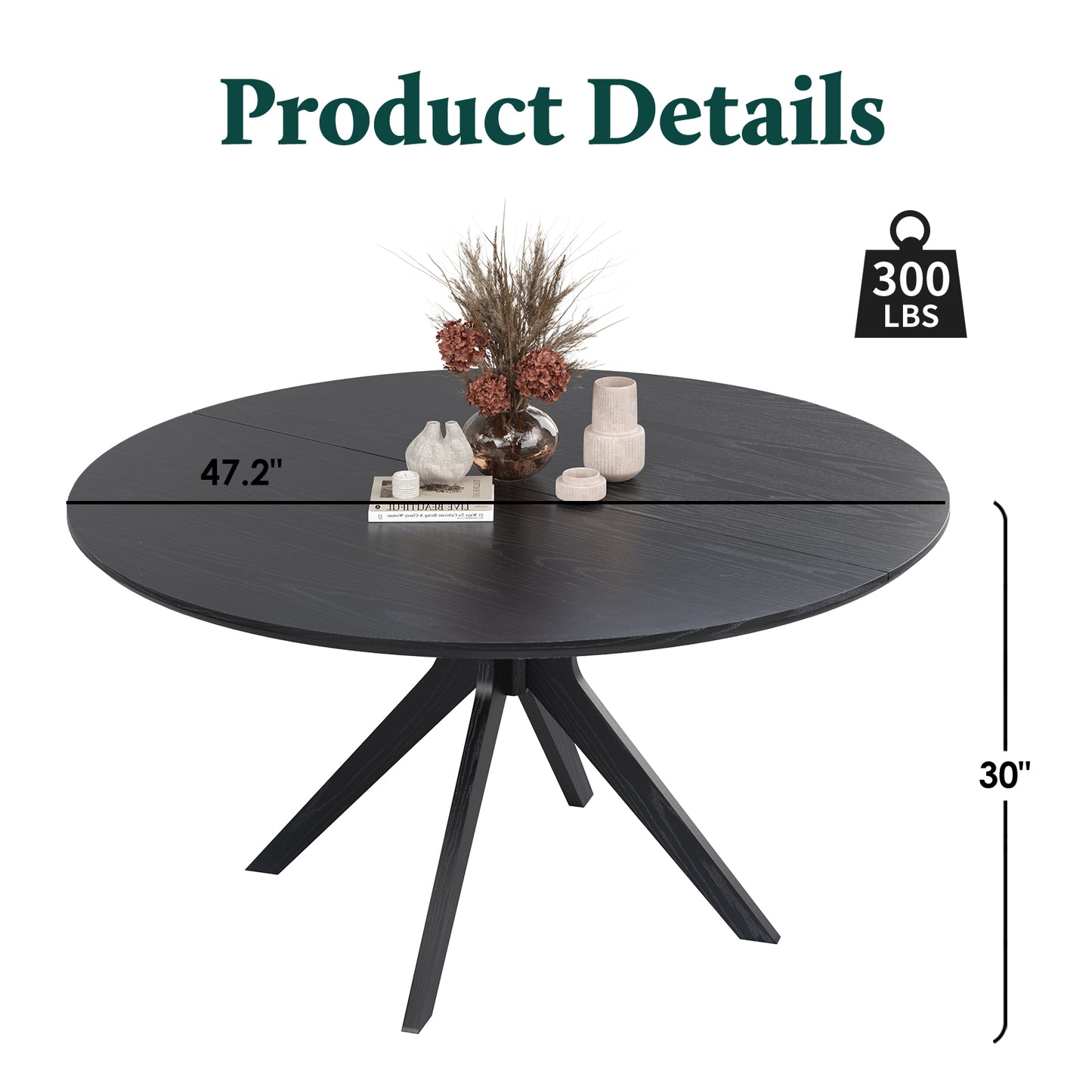 47.2" Round Dining Table - Black Engineered Wood