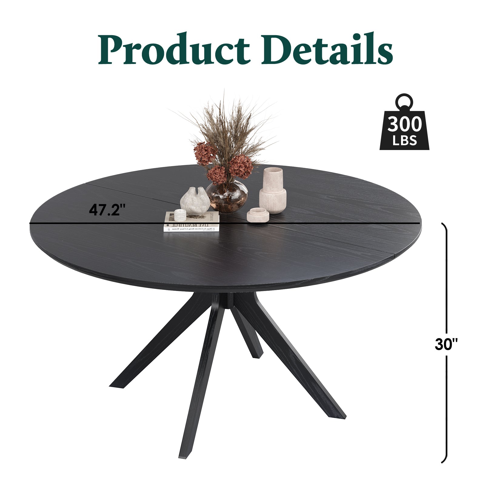 47.2" Round Dining Table - Black Engineered Wood