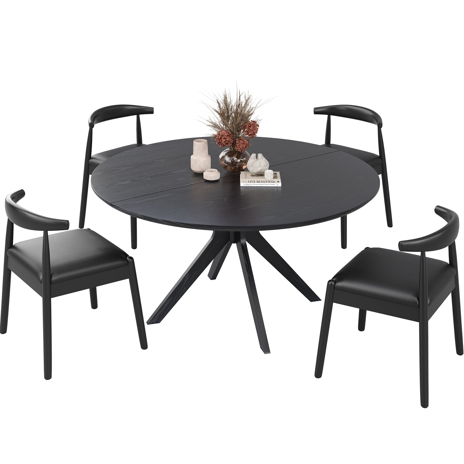 47.2" Round Dining Table - Black Engineered Wood