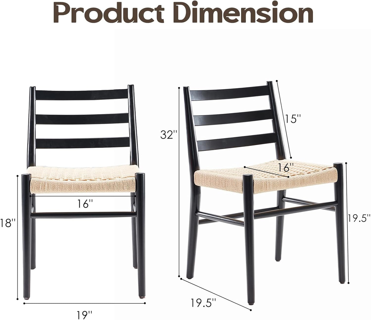 Black Beige Dining Chairs Set of 2 Metal Frame
