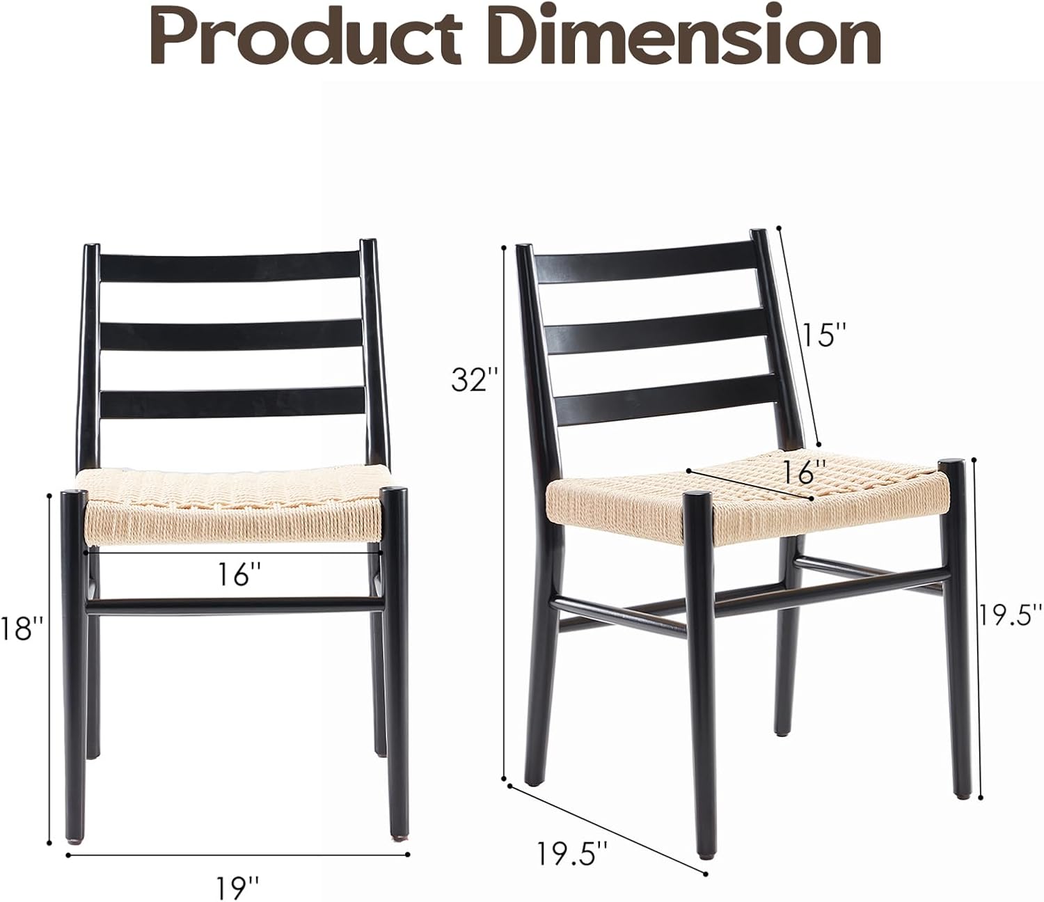 Black Beige Dining Chairs Set of 2 Metal Frame