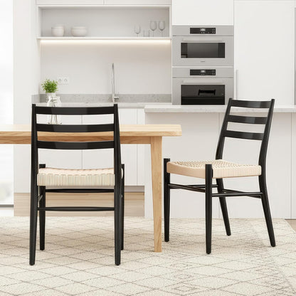 Black Beige Dining Chairs Set of 2 Metal Frame