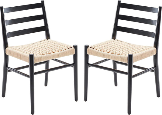 Dining Chairs Set of 2, Woven Rope Seat with Sturdy Metal Frame, Mid Century Modern Dining Room Chairs for Kitchen, Living Room, Restaurant