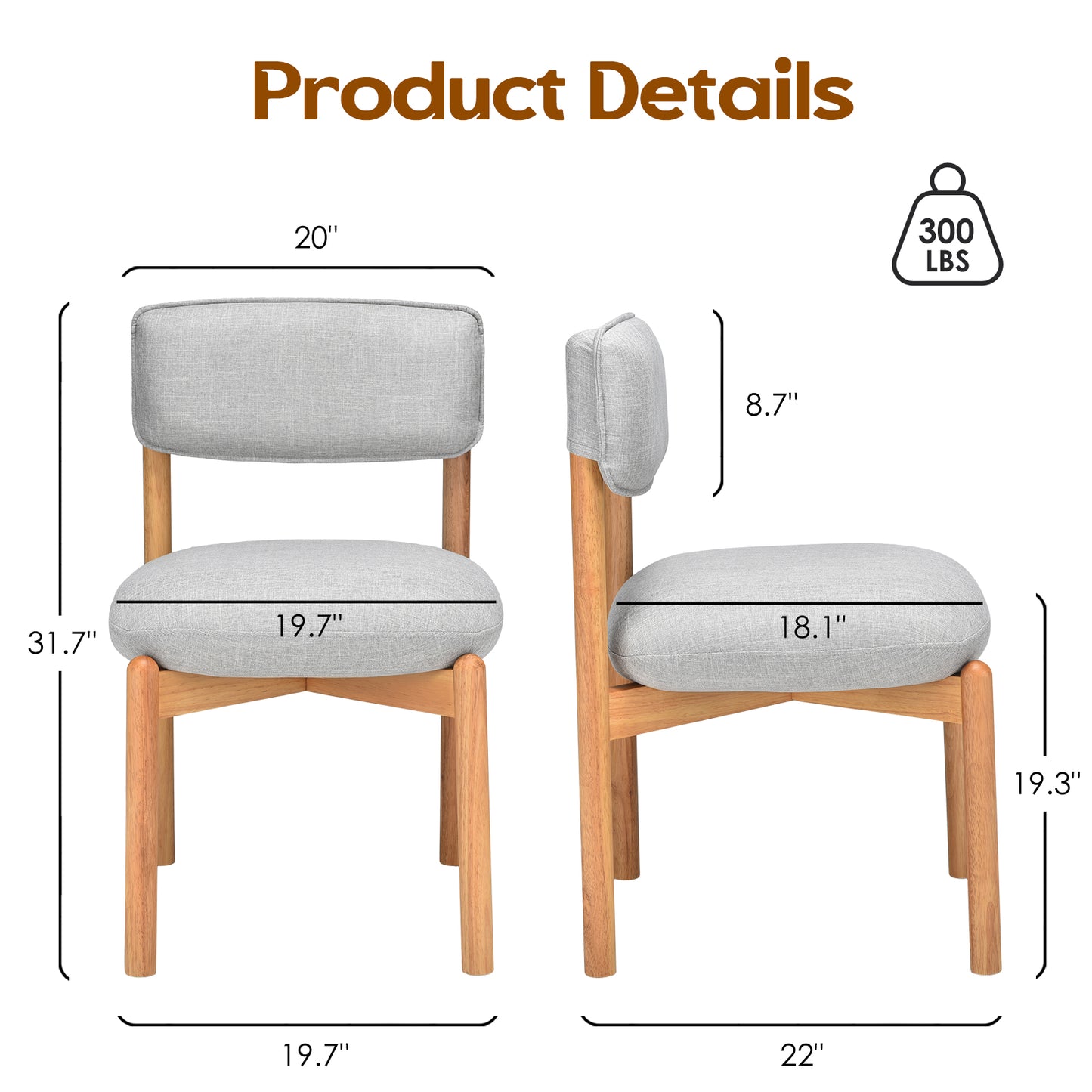 Light Gray Wood Dining Chair Set of 2