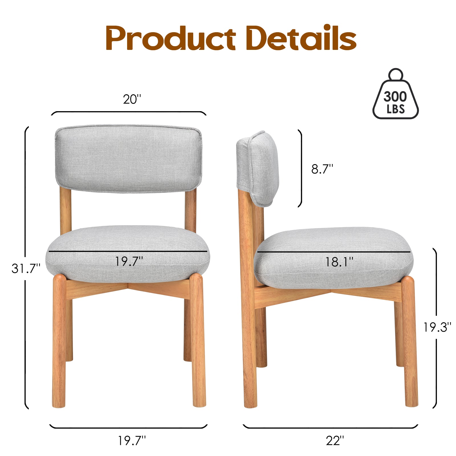 Light Gray Wood Dining Chair Set of 2