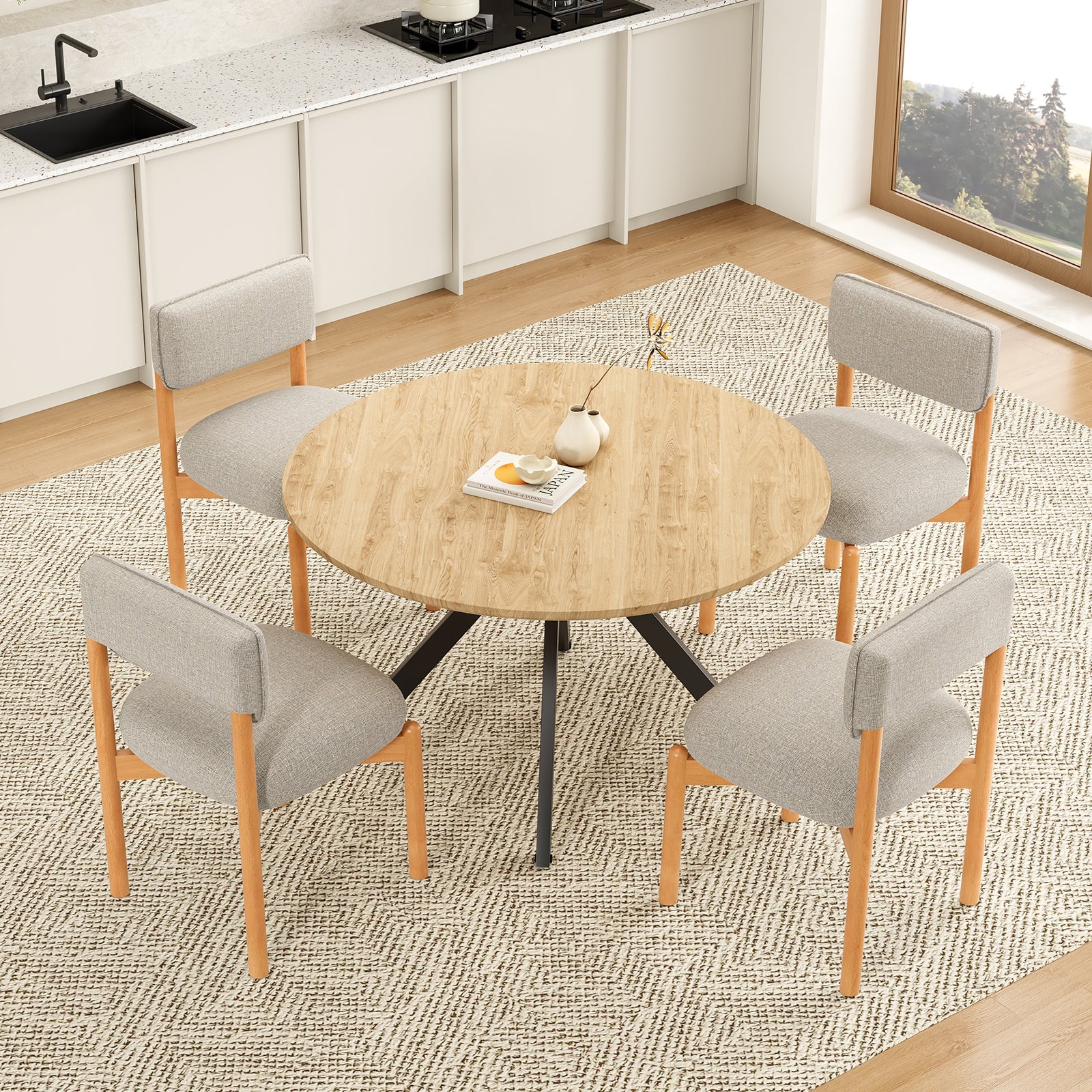 Light Gray Wood Dining Chair Set of 2