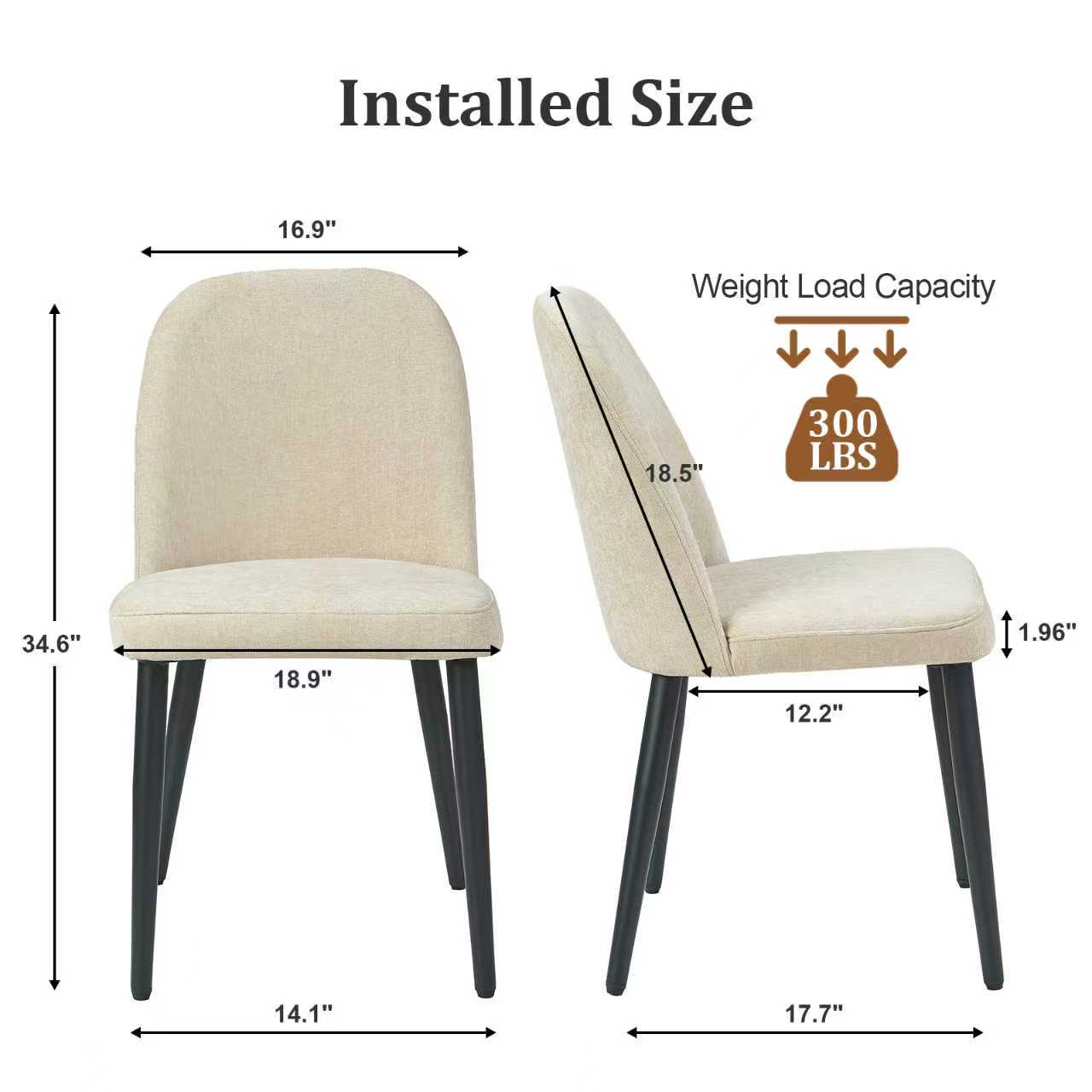 Beige Fabric Dining Chairs Set of 4 - Armless Metal Legs