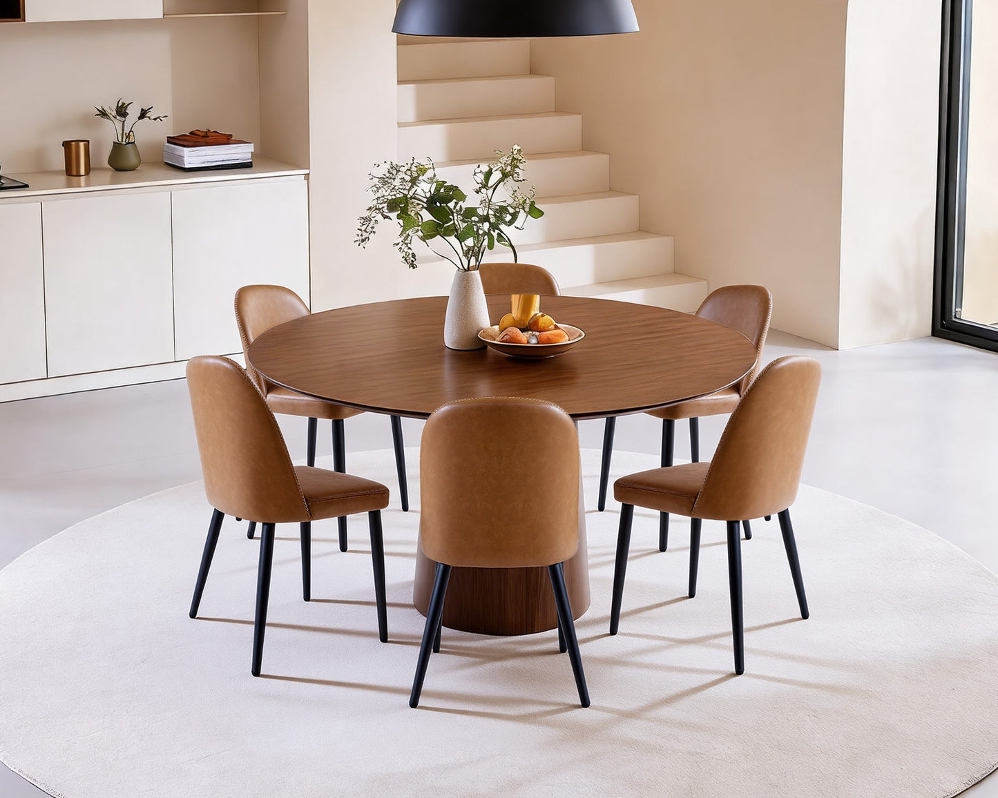 Brown Leather Dining Chairs Set of 4 - Modern Armless Kitchen Seats