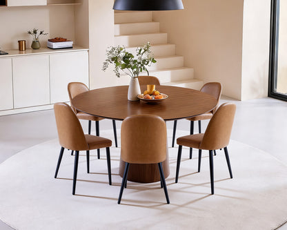Brown Leather Dining Chairs Set of 4 - Modern Armless Kitchen Seats