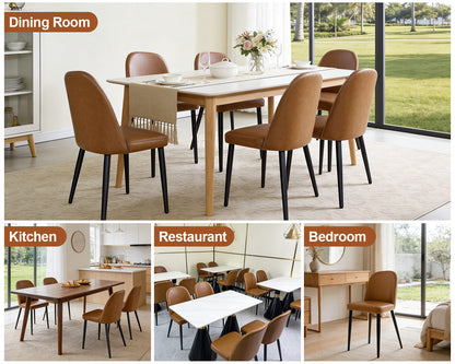 Brown Leather Dining Chairs Set of 4 - Modern Armless Kitchen Seats