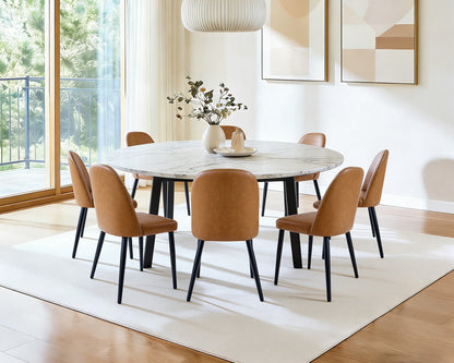 Brown Leather Dining Chairs Set of 4 - Modern Armless Kitchen Seats